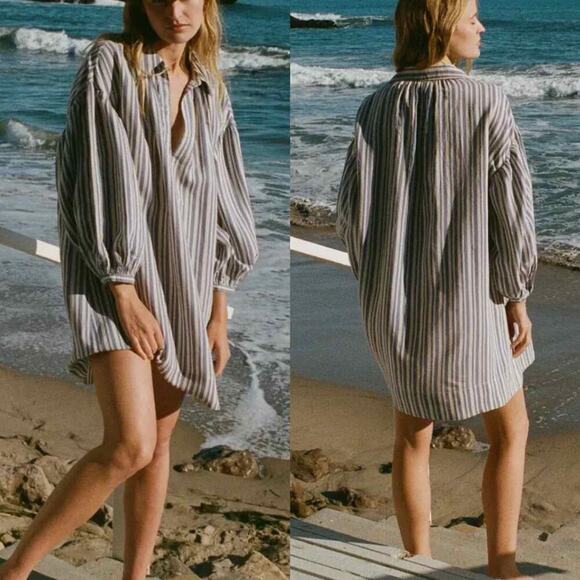 Doen  Marne Blue Villandry Striped Khadi Silk Voile Short Mini Dress XS - Picture 7 of 11